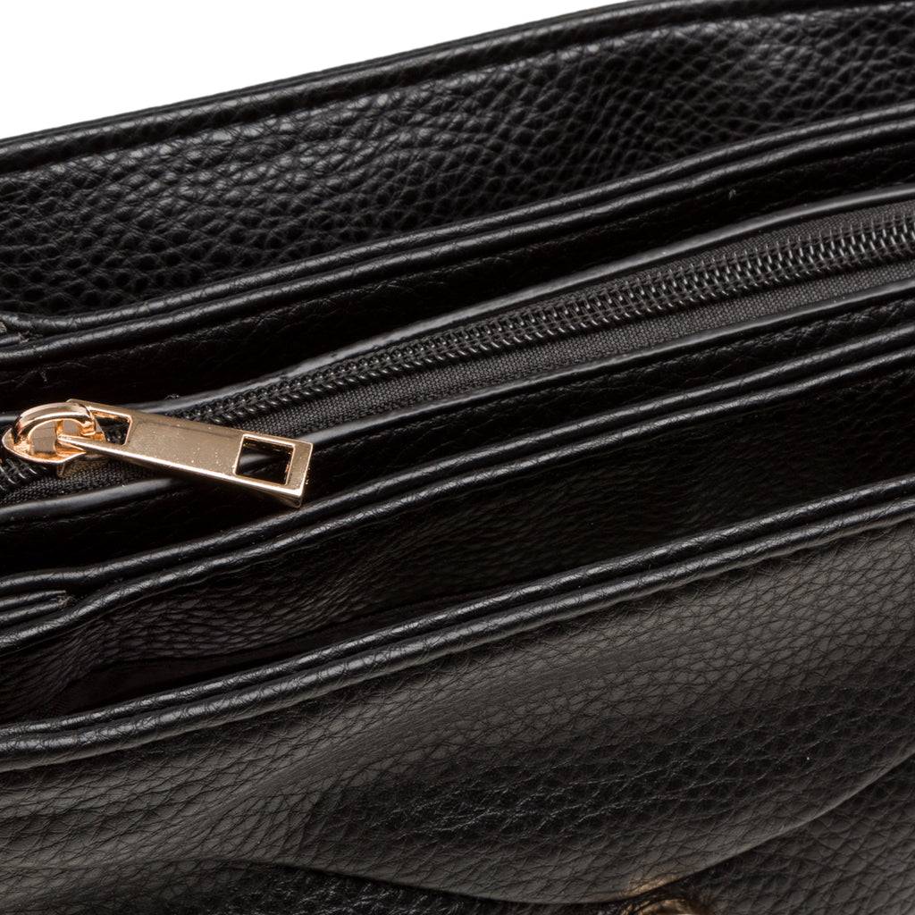 Borsa a tracolla nera da donna con logo Lora Ferres