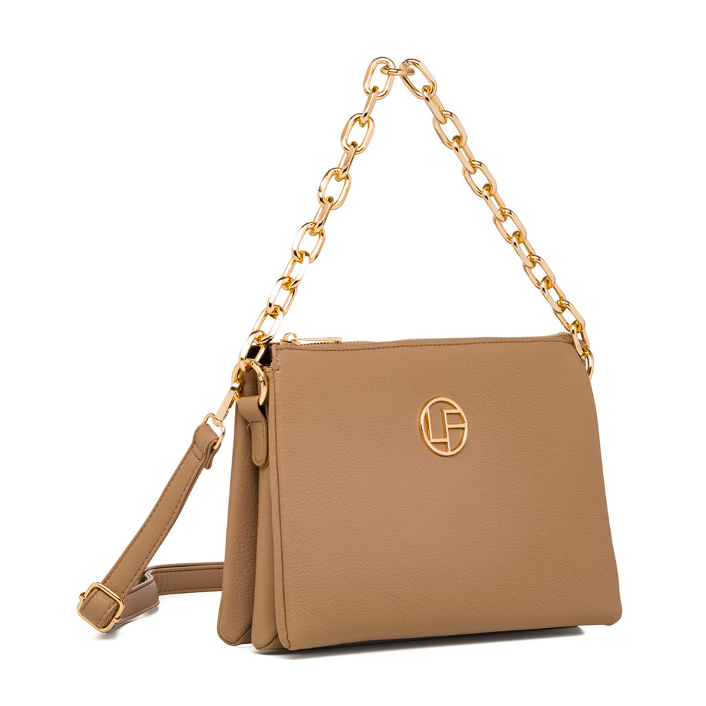 Borsa a tracolla taupe da donna con manico a catena Lora Ferres