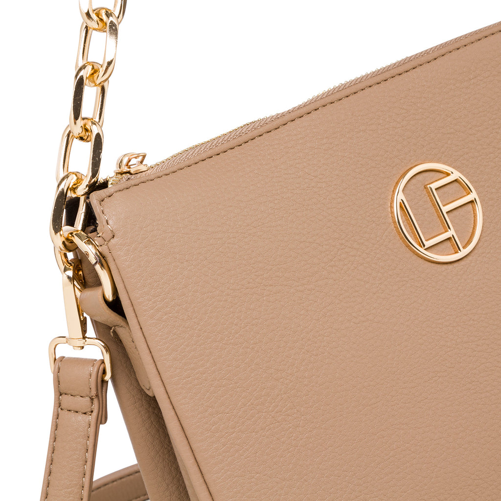 Borsa a tracolla taupe da donna con manico a catena Lora Ferres