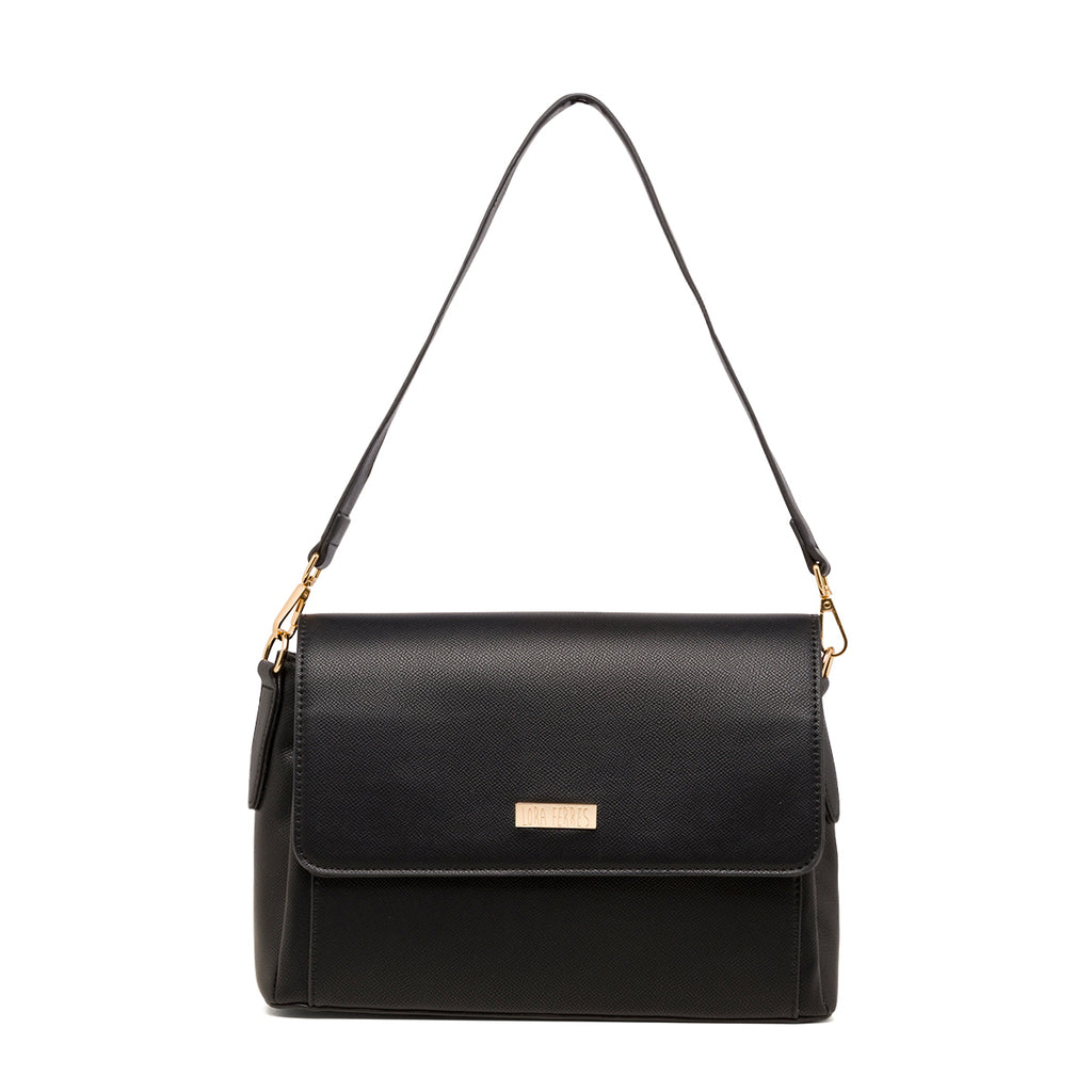 Borsa a tracolla nera da donna con logo Lora Ferres