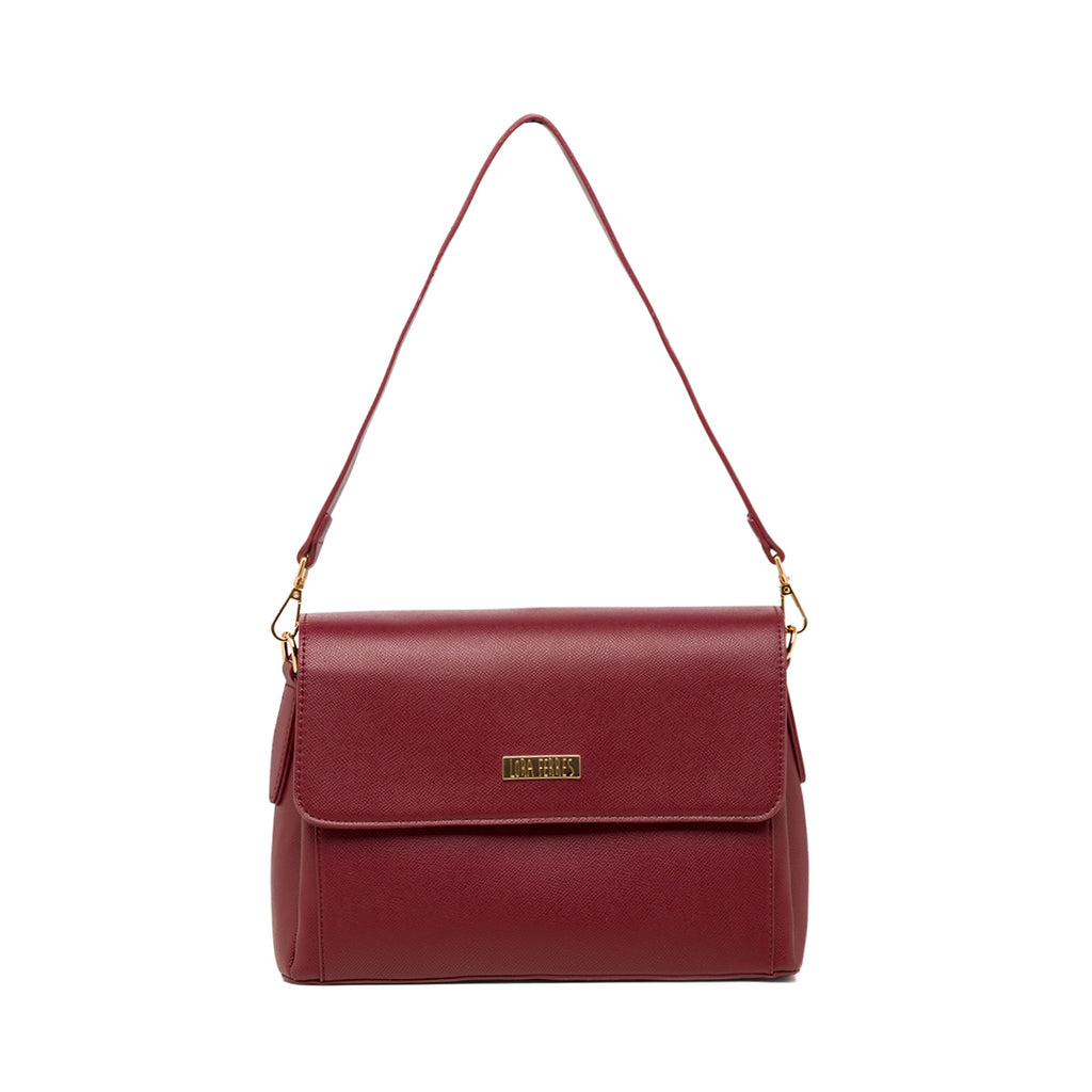 Borsa a tracolla bordeaux da donna con logo Lora Ferres