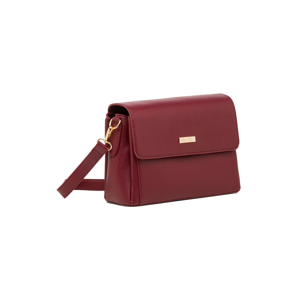 Borsa a tracolla bordeaux da donna con logo Lora Ferres