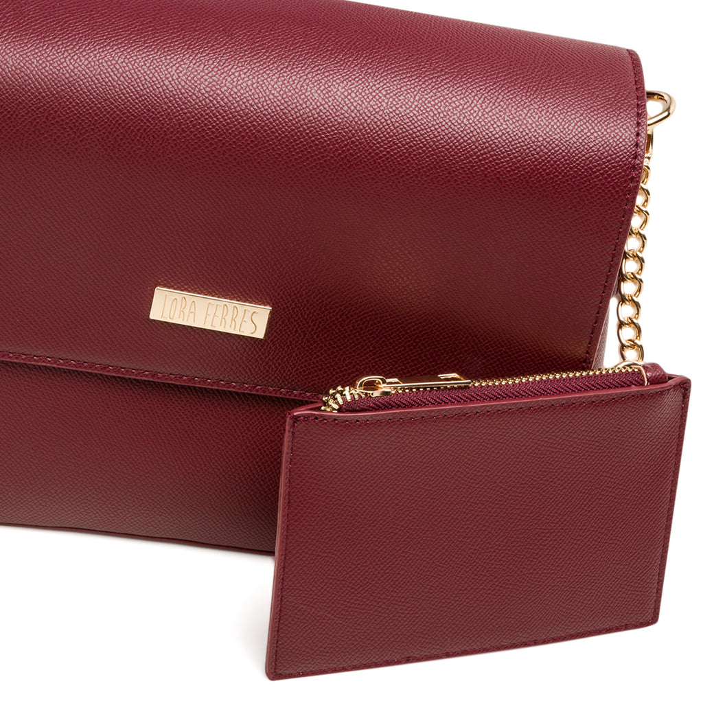 Borsa a tracolla bordeaux da donna con logo Lora Ferres
