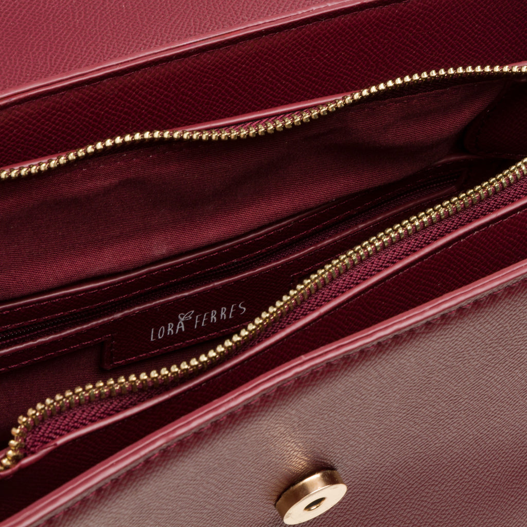 Borsa a tracolla bordeaux da donna con logo Lora Ferres