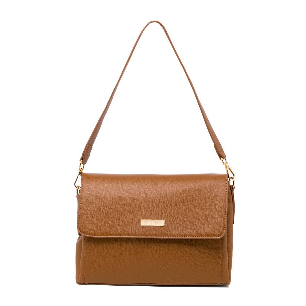 Borsa a tracolla marrone da donna con logo Lora Ferres