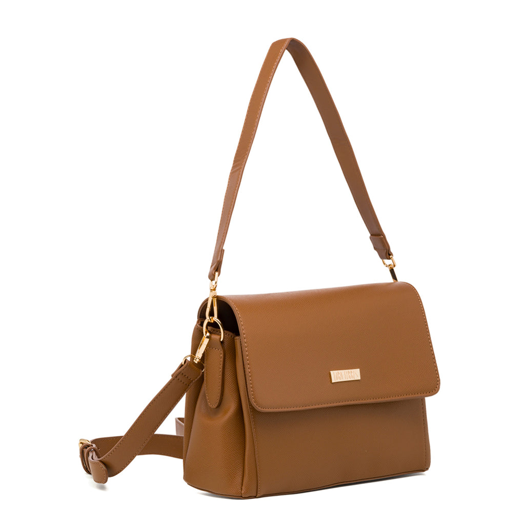 Borsa a tracolla marrone da donna con logo Lora Ferres