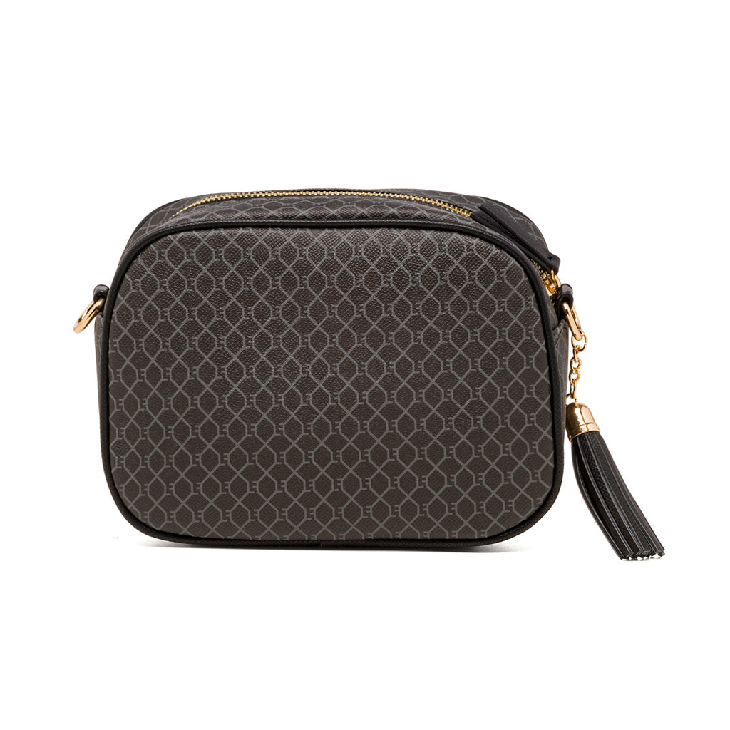 Borsa a tracolla da donna nera e grigia con logo Lora Ferres