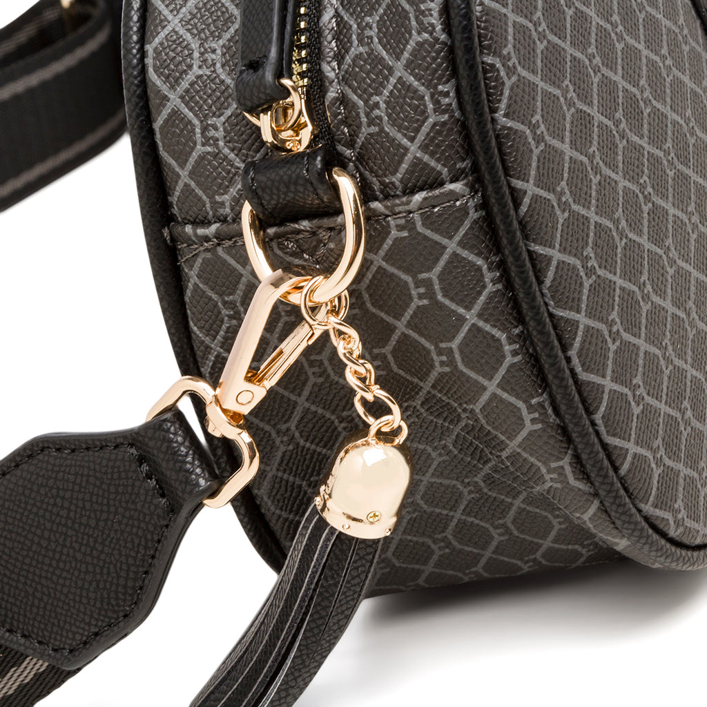 Borsa a tracolla da donna nera e grigia con logo Lora Ferres