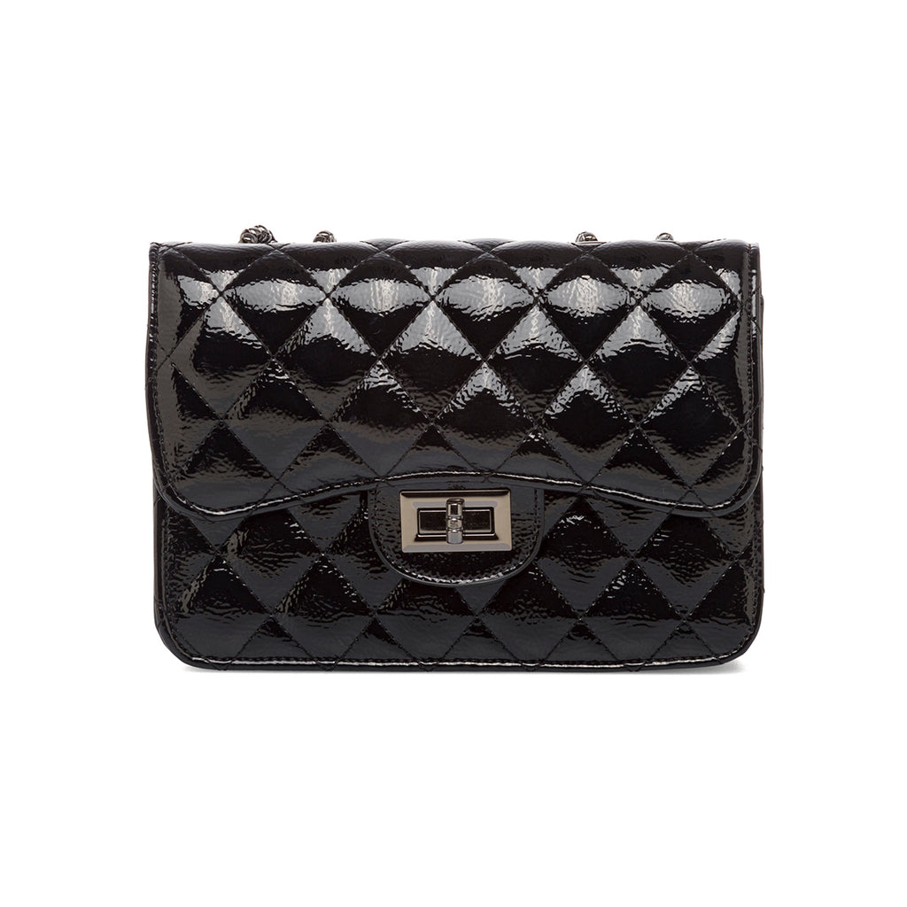 Borsa a tracolla da donna nera effetto trapuntato lucido Lora Ferres