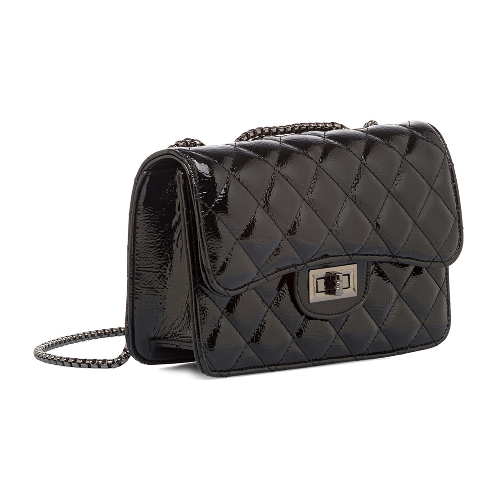 Borsa a tracolla da donna nera effetto trapuntato lucido Lora Ferres