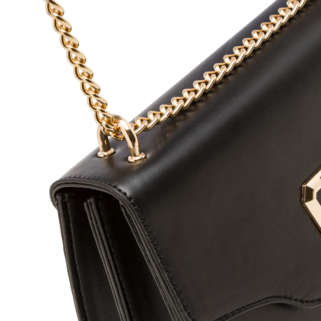 Borsa a tracolla da donna nero con logo in metallo Lora Ferres