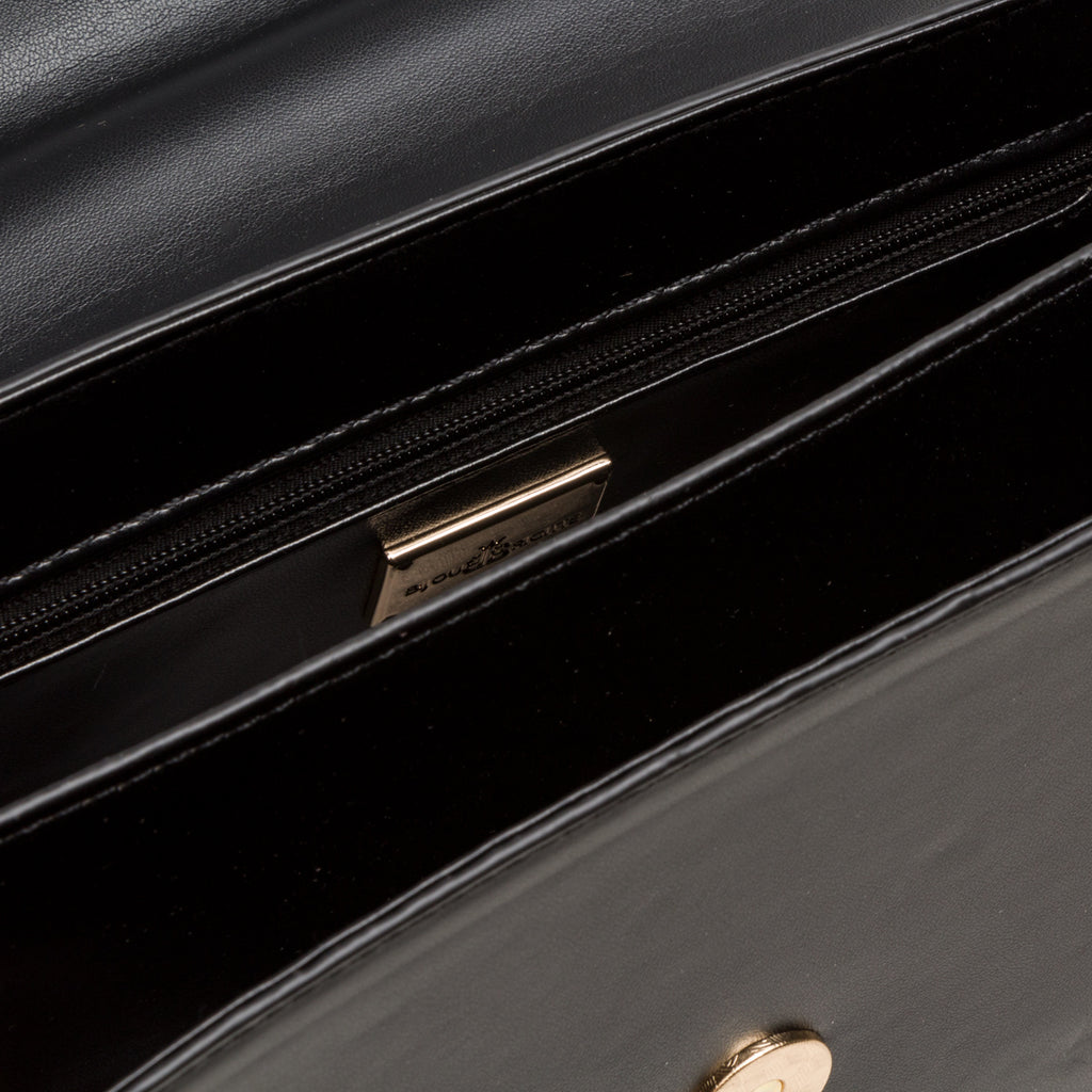 Borsa a tracolla da donna nero con logo in metallo Lora Ferres