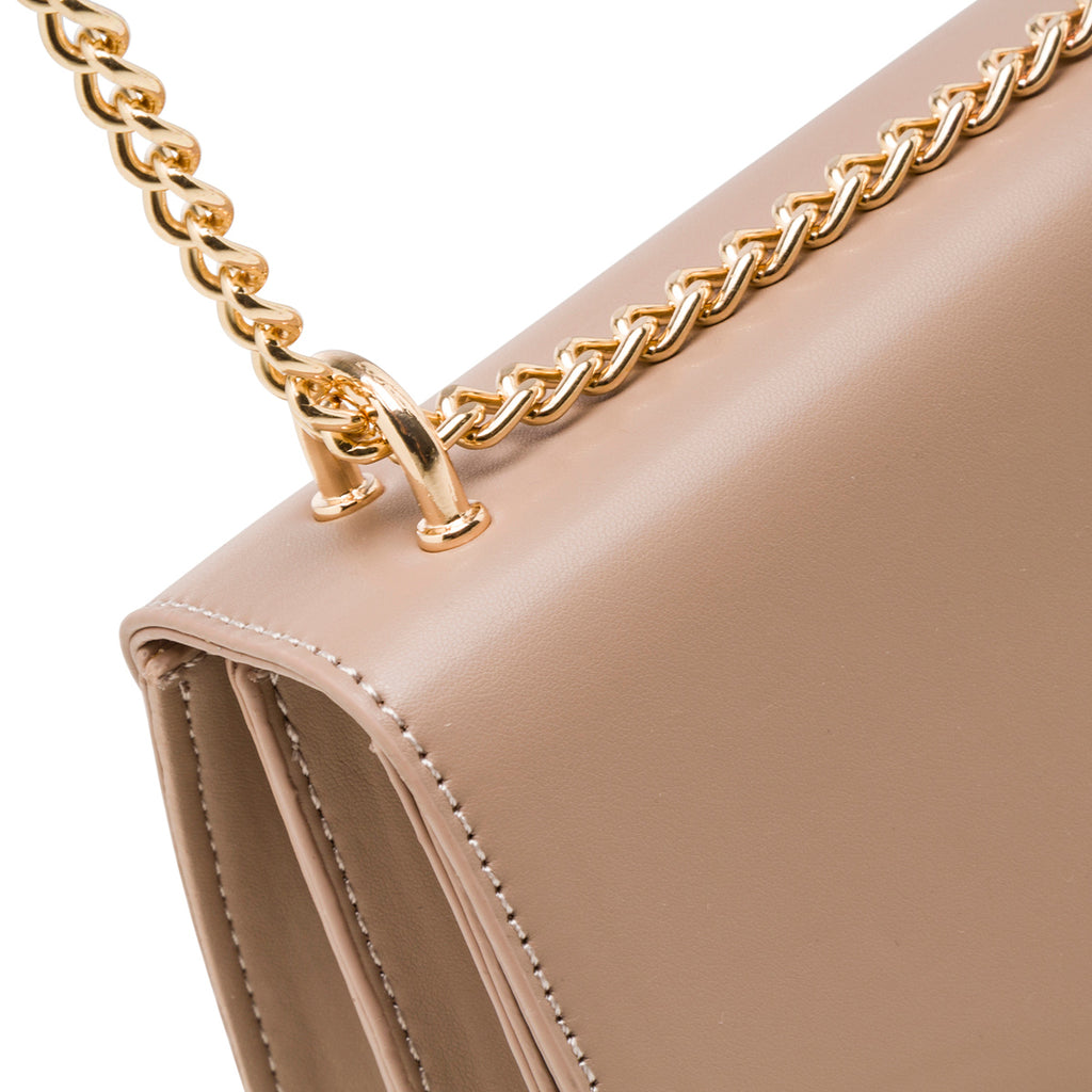 Borsa a tracolla da donna taupe con logo in metallo Lora Ferres