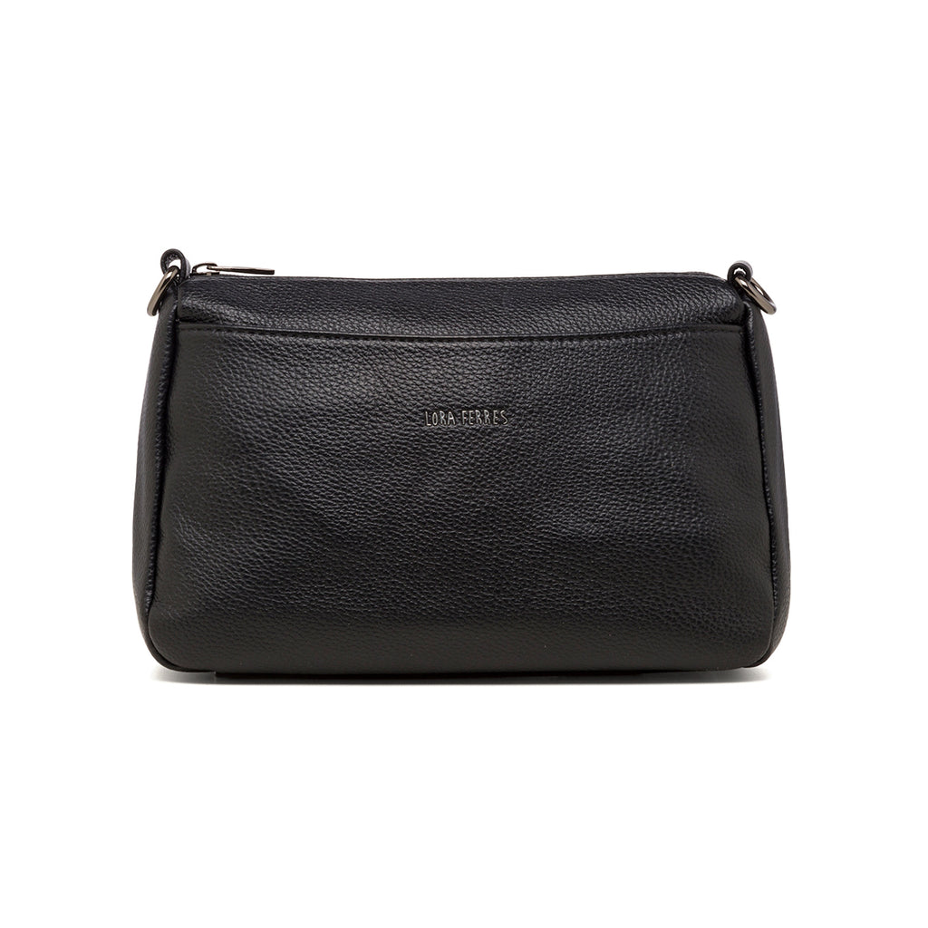 Borsa a tracolla da donna nera con logo in metallo Lora Ferres