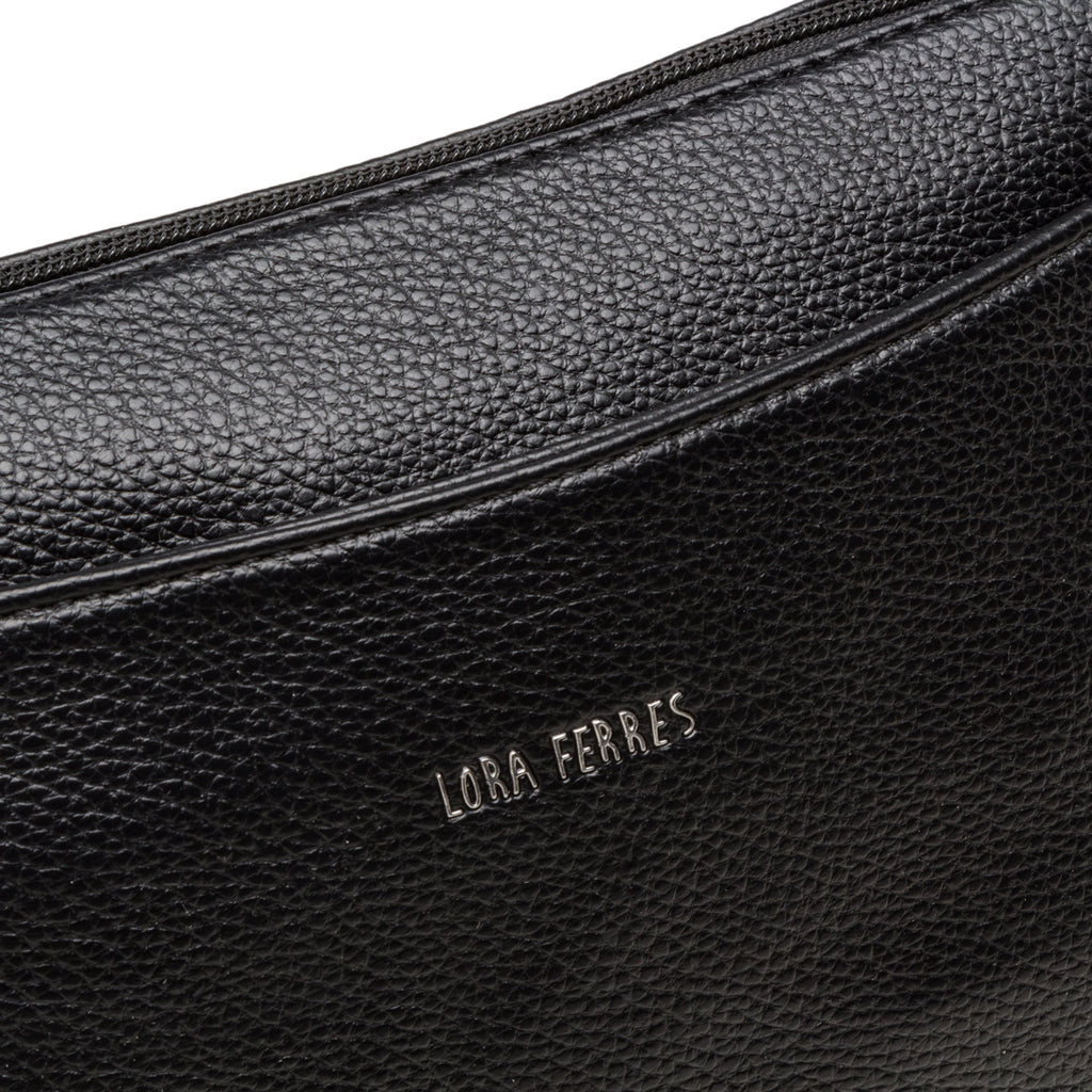 Borsa a tracolla da donna nera con logo in metallo Lora Ferres