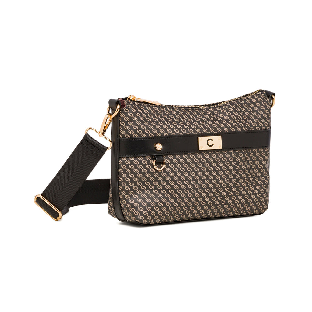 Borsa a tracolla nera da donna con dettagli beige Carrera Jeans