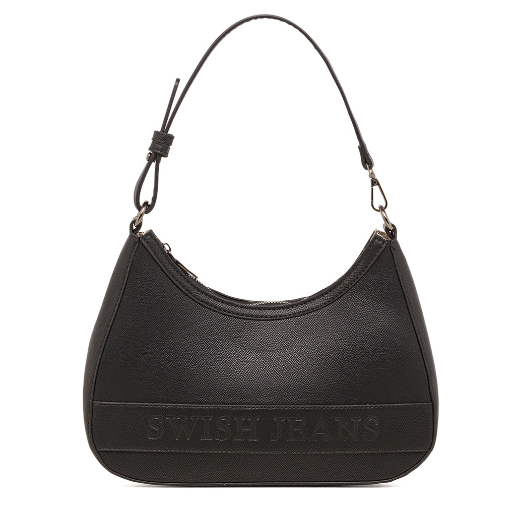 Borsa a spalla nera da donna con logo Swish Jeans