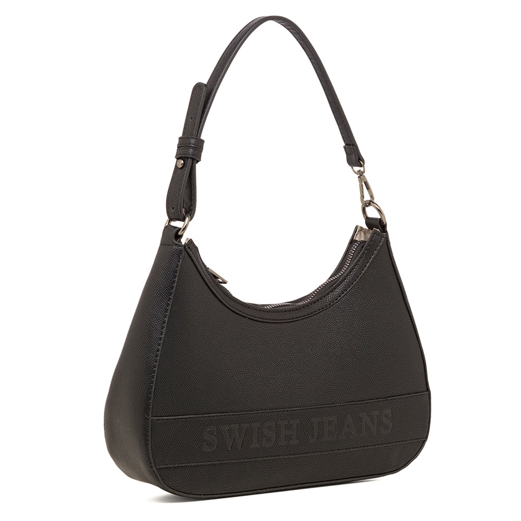 Borsa a spalla nera da donna con logo Swish Jeans