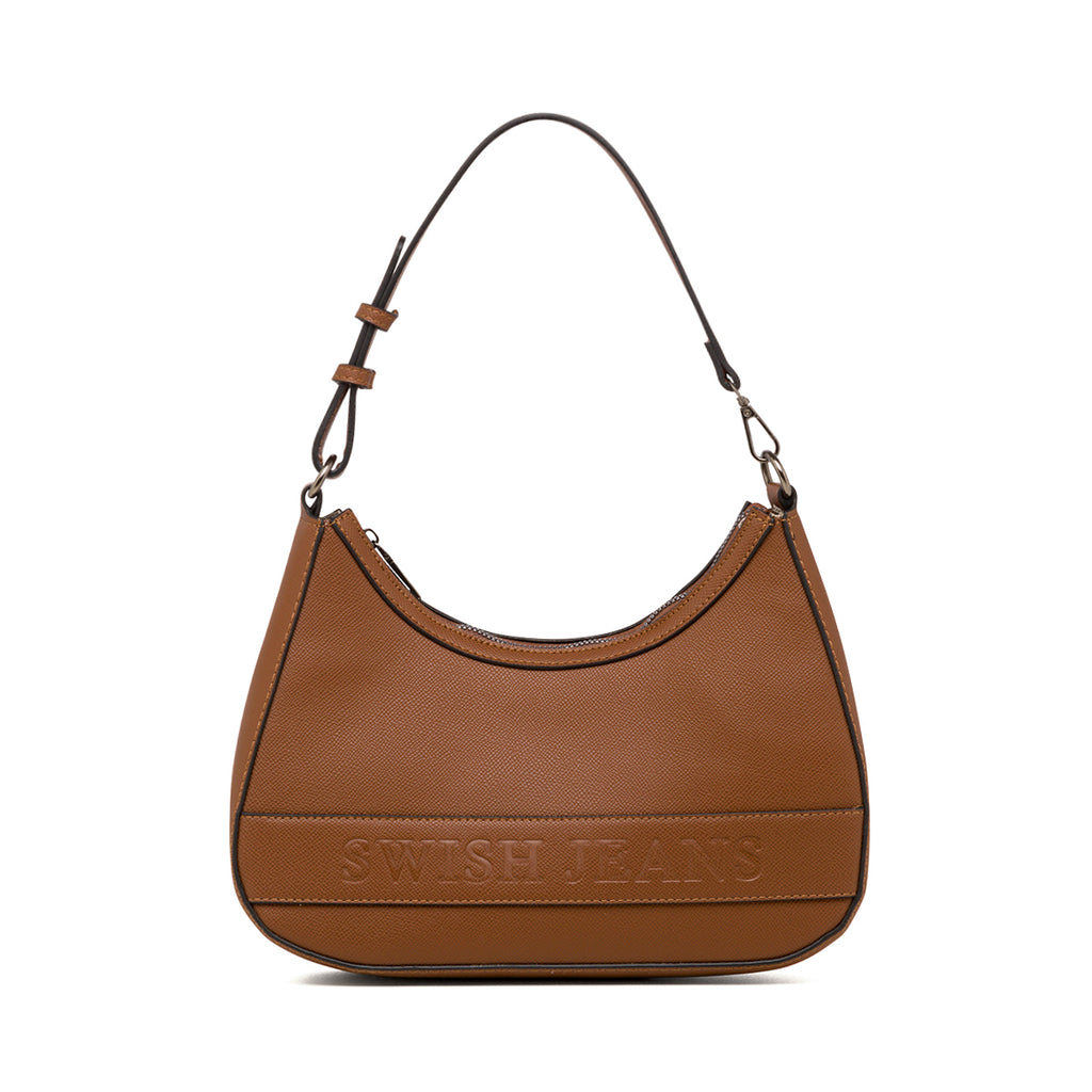 Borsa a spalla color cuoio da donna con logo Swish Jeans