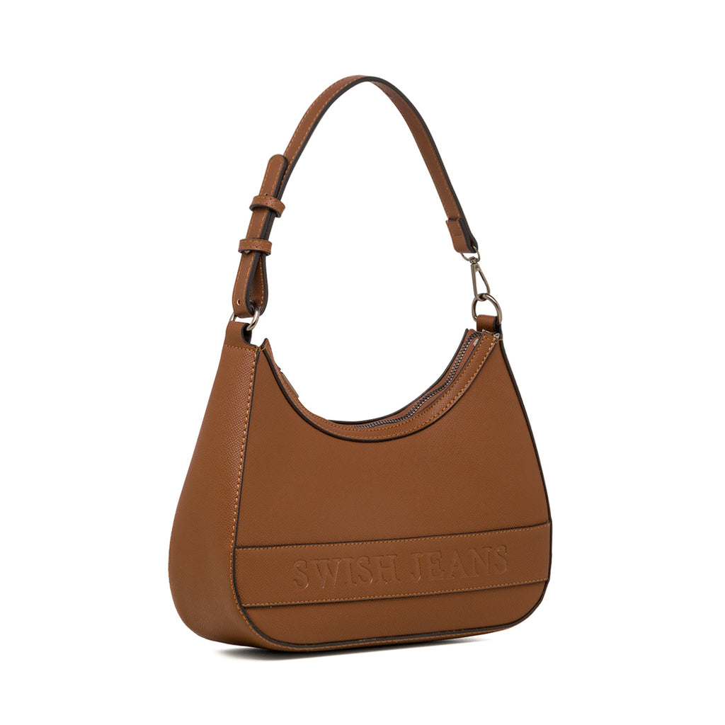 Borsa a spalla color cuoio da donna con logo Swish Jeans