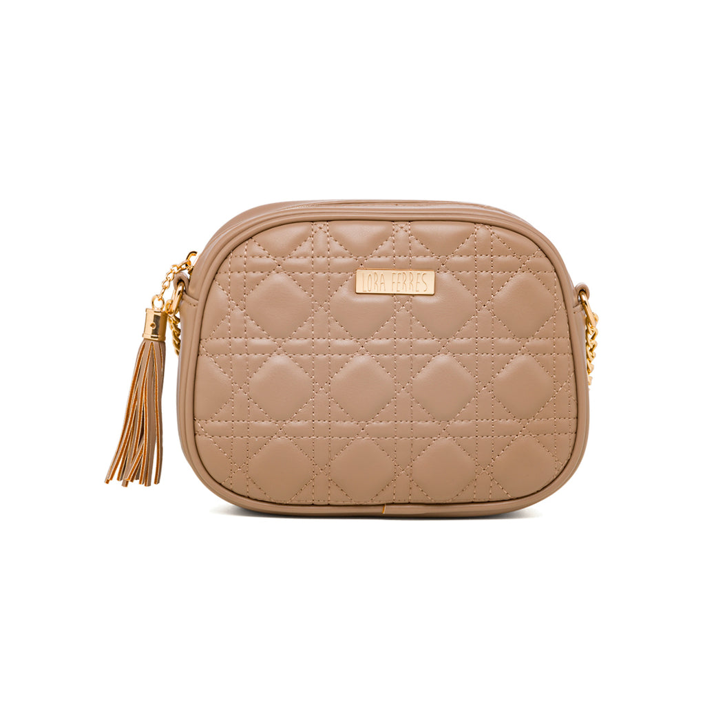 Borsa a tracolla color taupe effetto trapuntato Lora Ferres
