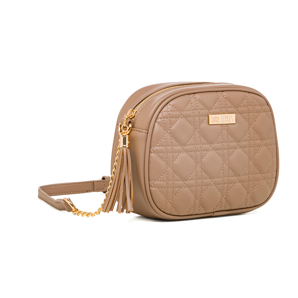 Borsa a tracolla color taupe effetto trapuntato Lora Ferres