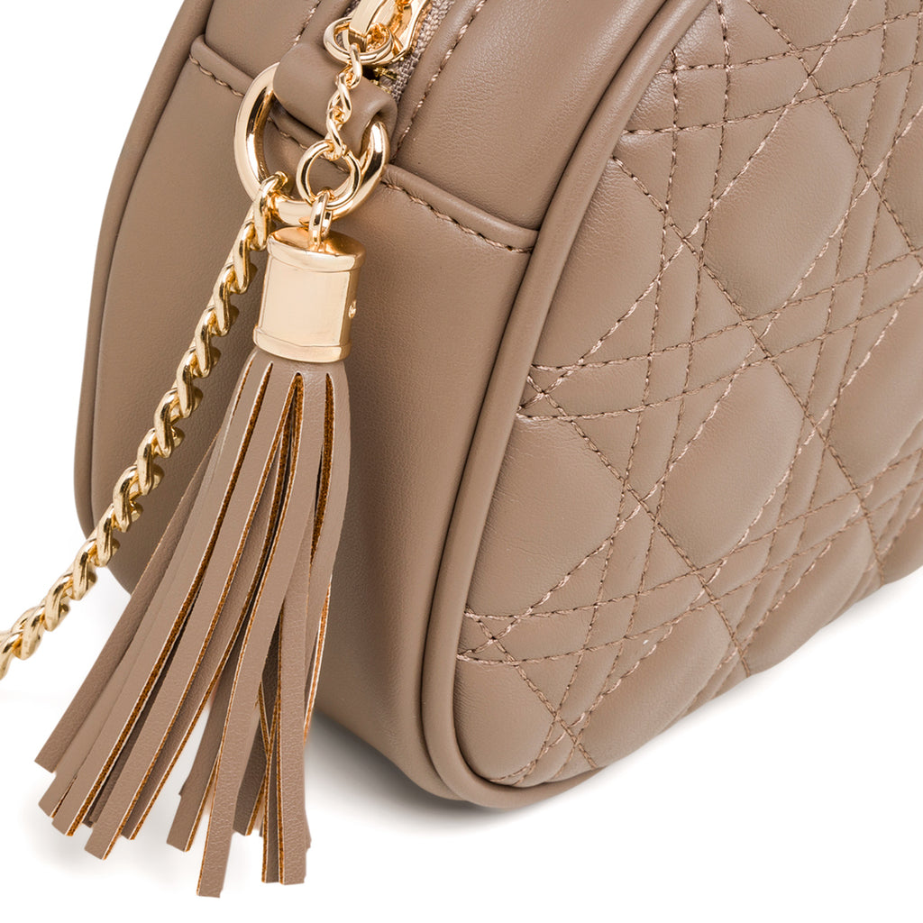 Borsa a tracolla color taupe effetto trapuntato Lora Ferres