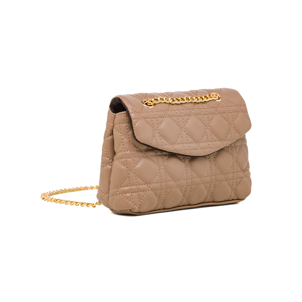 Borsa a tracolla taupe effetto trapuntato Lora Ferres