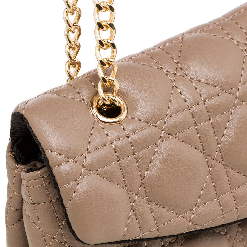 Borsa a tracolla taupe effetto trapuntato Lora Ferres