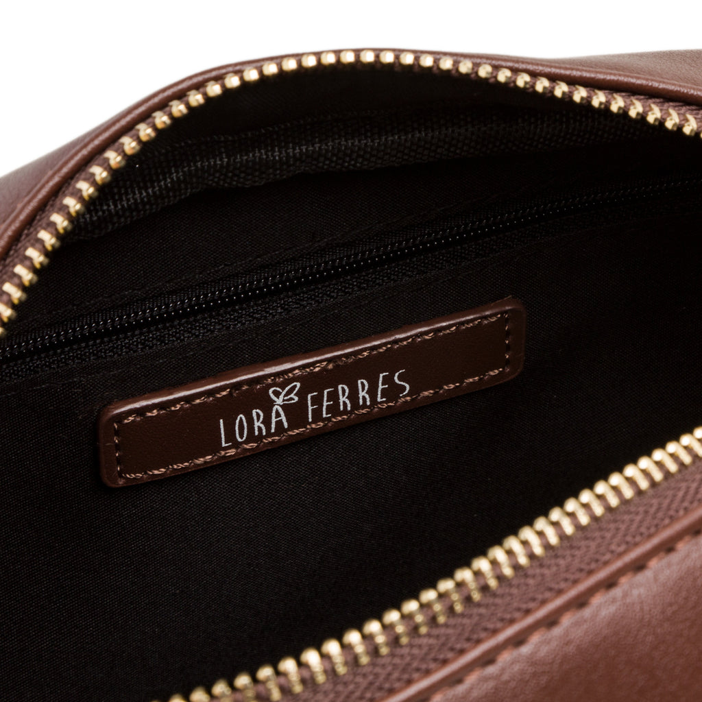 Borsa a tracolla marrone Lora Ferres dettaglio beige