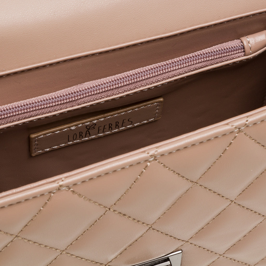 Borsa a tracolla da donna taupe effetto trapuntato Lora Ferres