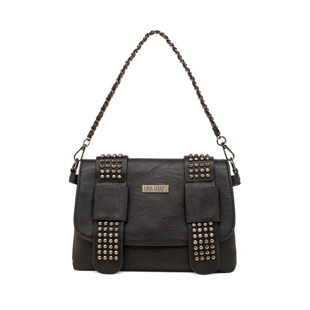 Borsa a tracolla nera con borchie Lora Ferres