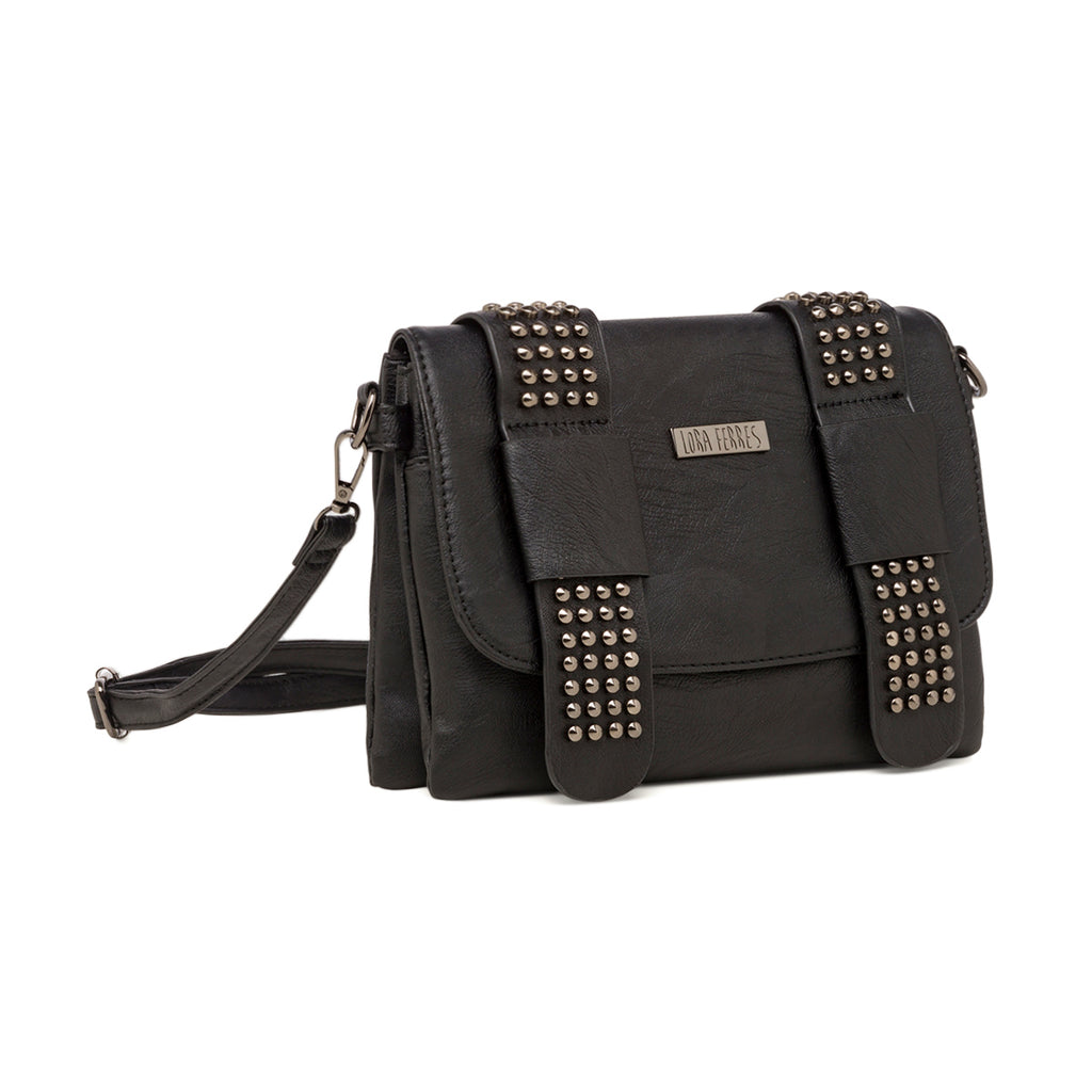 Borsa a tracolla nera con borchie Lora Ferres