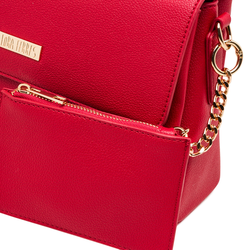Borsa a tracolla rossa da Donna con logo in metallo Lora Ferres