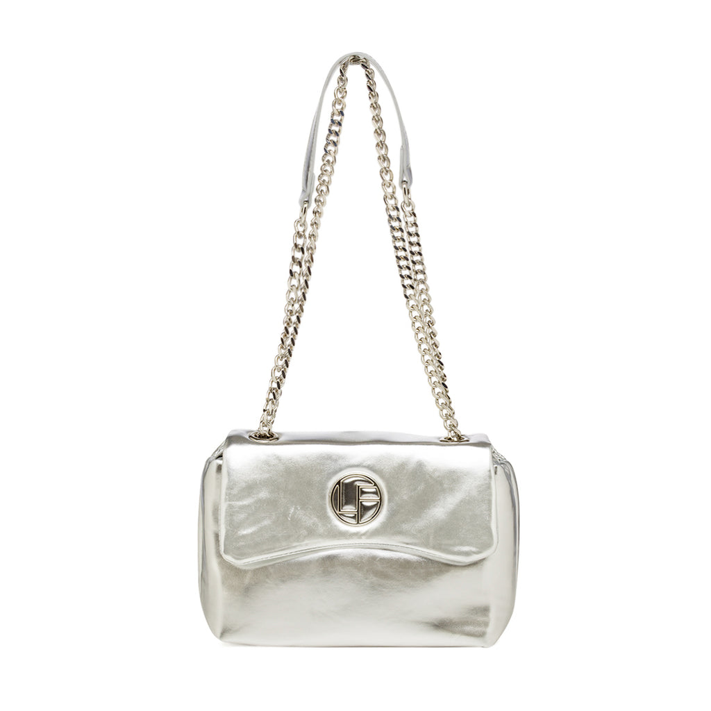Borse a tracolla argento da Donna con catena e logo in metallo Lora Ferres