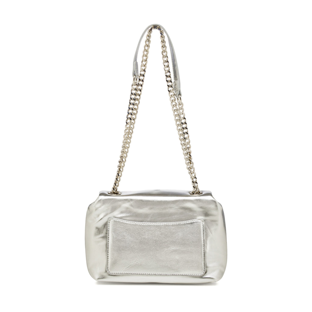 Borse a tracolla argento da Donna con catena e logo in metallo Lora Ferres
