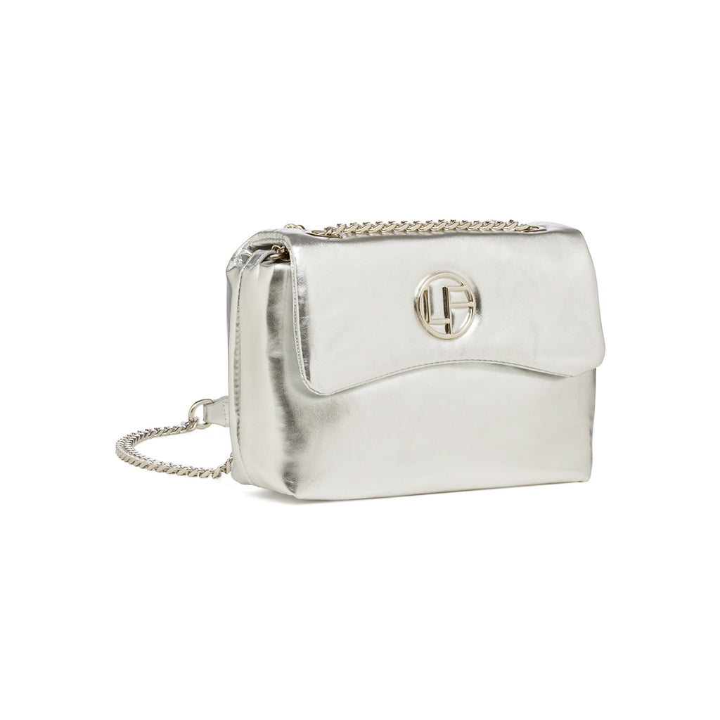 Borse a tracolla argento da Donna con catena e logo in metallo Lora Ferres