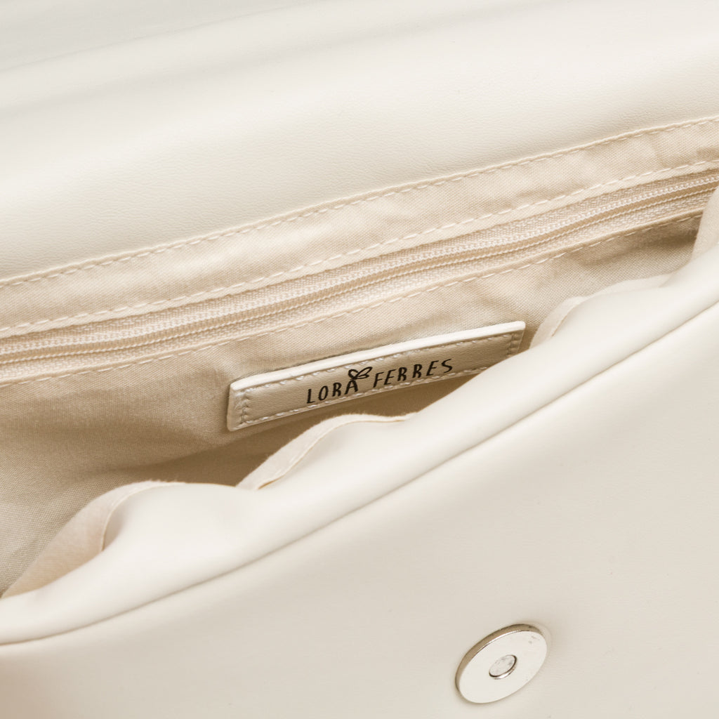 Borsa a tracolla bianco off-white da Donna con catena e logo in metallo Lora Ferres