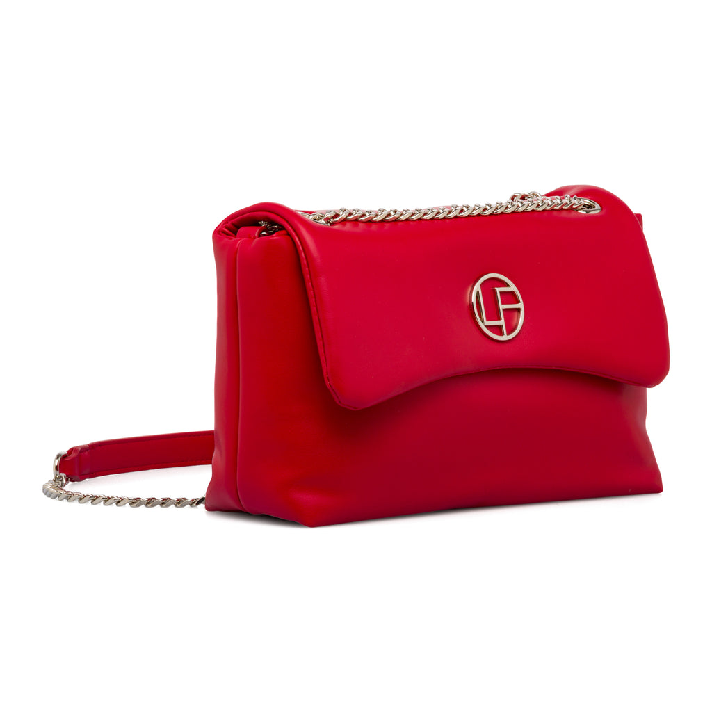 Borsa a tracolla rossa da Donna con catena e dettaglio logo Lora Ferres