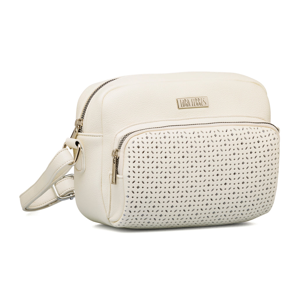 Borsa a tracolla bianca da Donna con dettagli traforati Lora Ferres