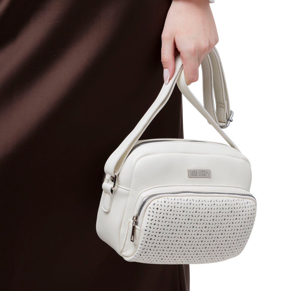 Borsa a tracolla bianca da Donna con dettagli traforati Lora Ferres
