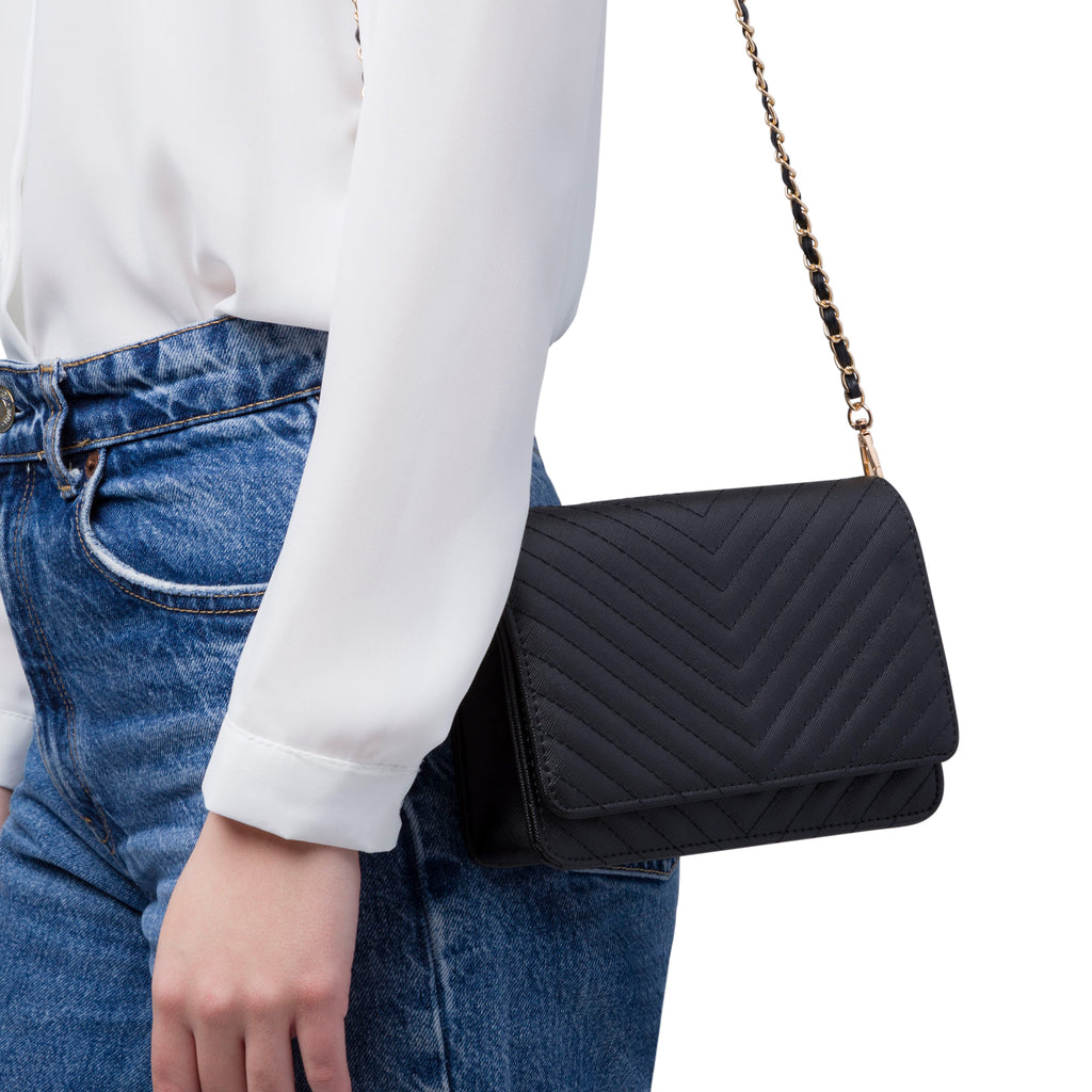 Borsa a tracolla nera da Donna con motivo a Chevron Lora Ferres