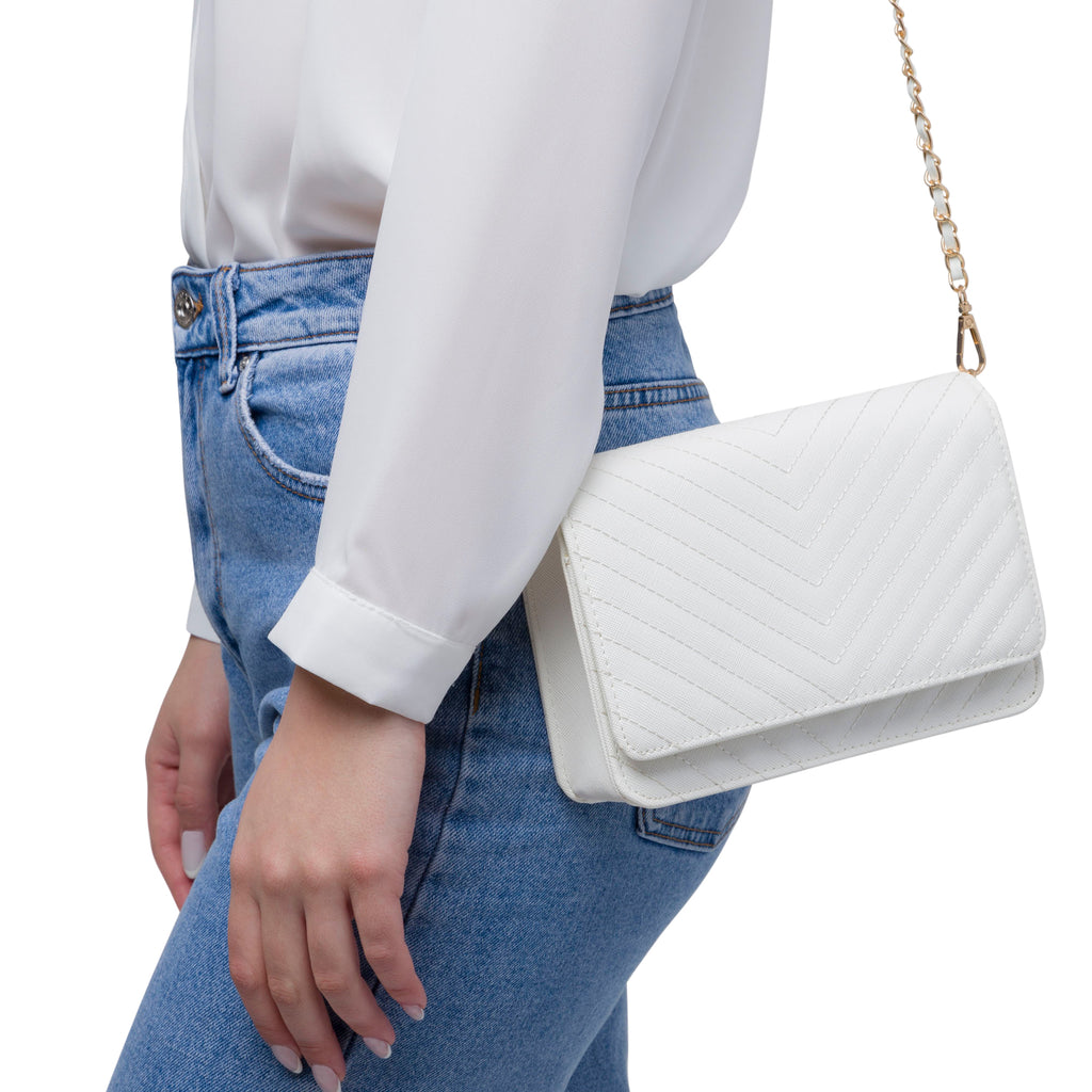 Borsa a tracolla bianca da Donna con motivo a Chevron Lora Ferres