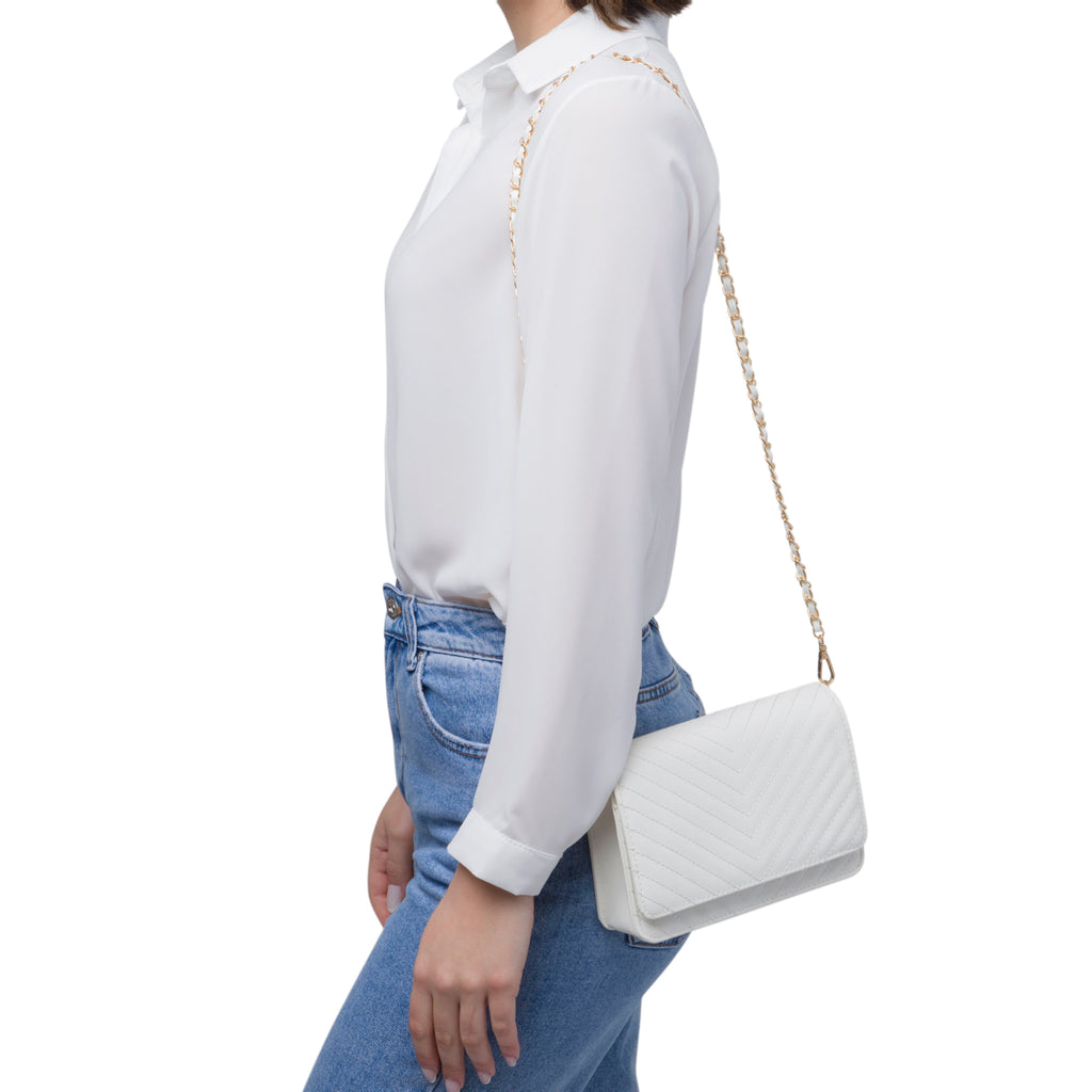 Borsa a tracolla bianca da Donna con motivo a Chevron Lora Ferres