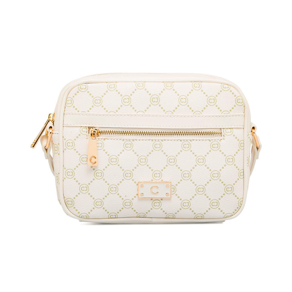 Borsa a tracolla Bianco Off White con logo stampato e zip dorata Carrera Jeans