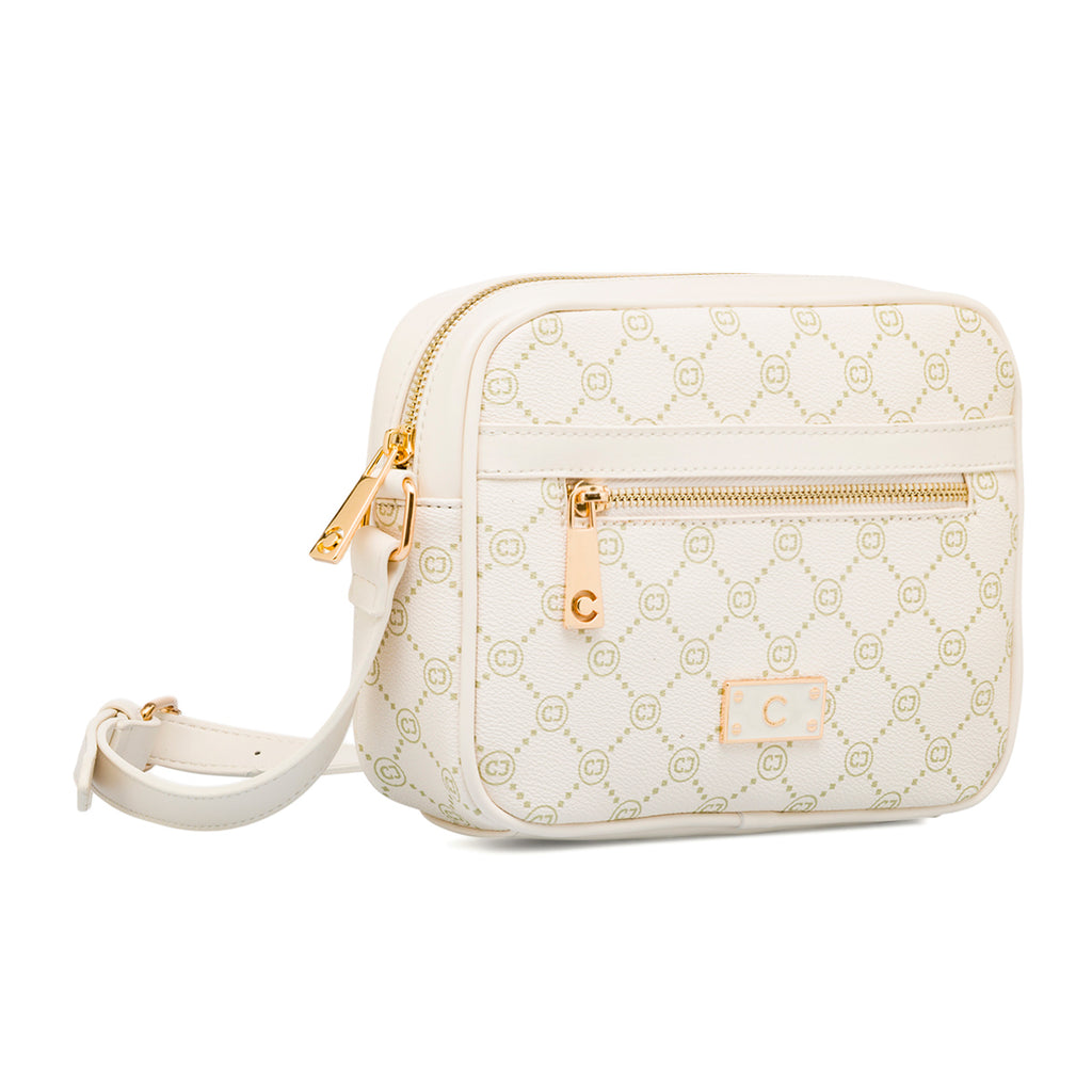 Borsa a tracolla Bianco Off White con logo stampato e zip dorata Carrera Jeans