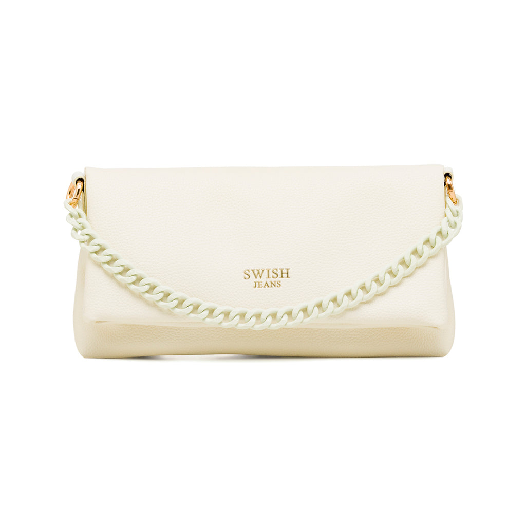 Borsa a Tracolla Bianca da Donna con catena e logo Swish Jeans