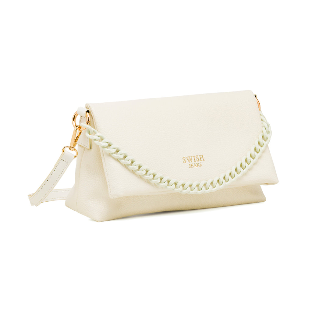 Borsa a Tracolla Bianca da Donna con catena e logo Swish Jeans