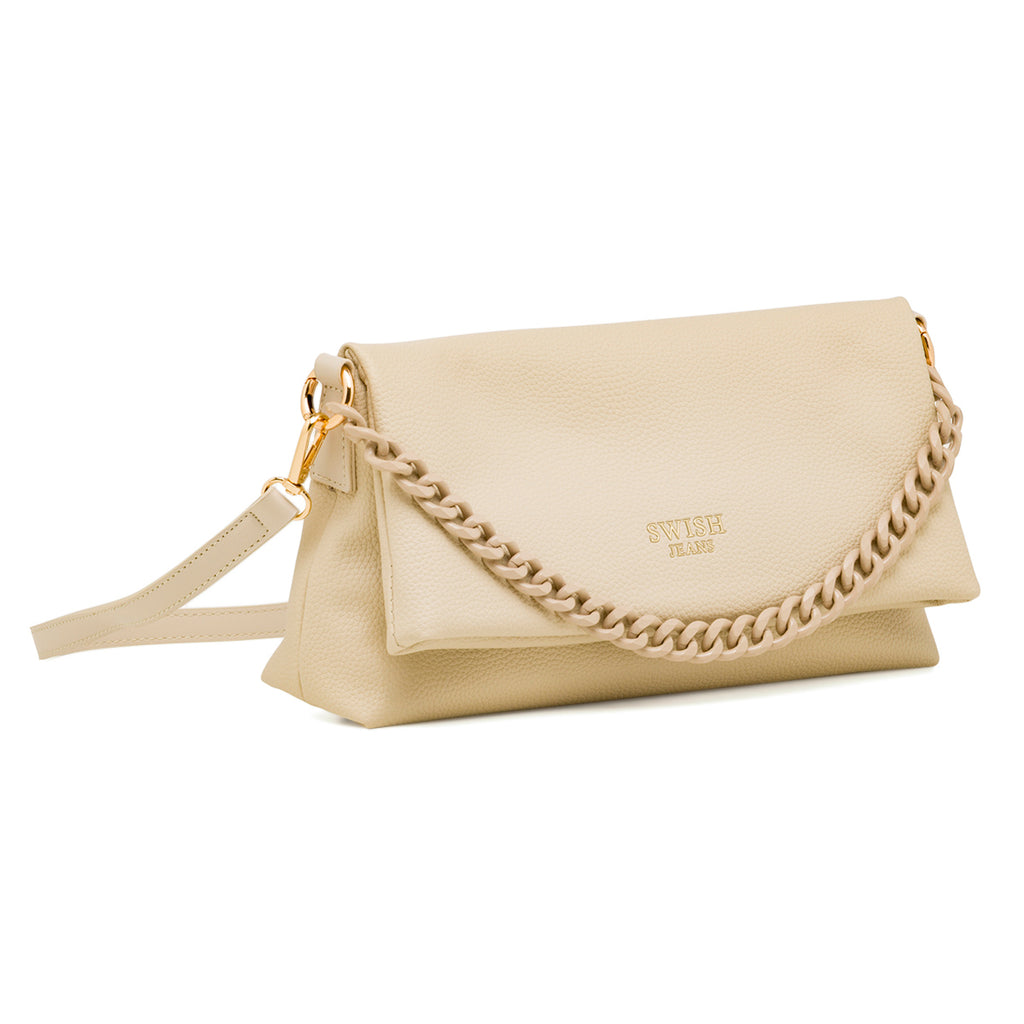 Borsa a Tracolla Nude da Donna con catena e logo Swish Jeans