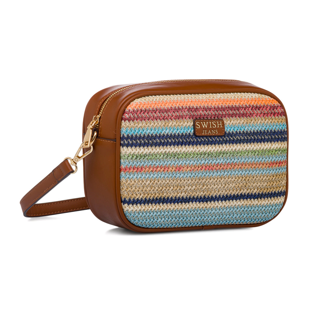 Borsa a tracolla da donna multicolore e marrone con dettagli rafia Swish Jeans